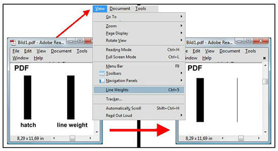 Strichstärken können auch als Schraffur in PDF-Dateien definiert werden.